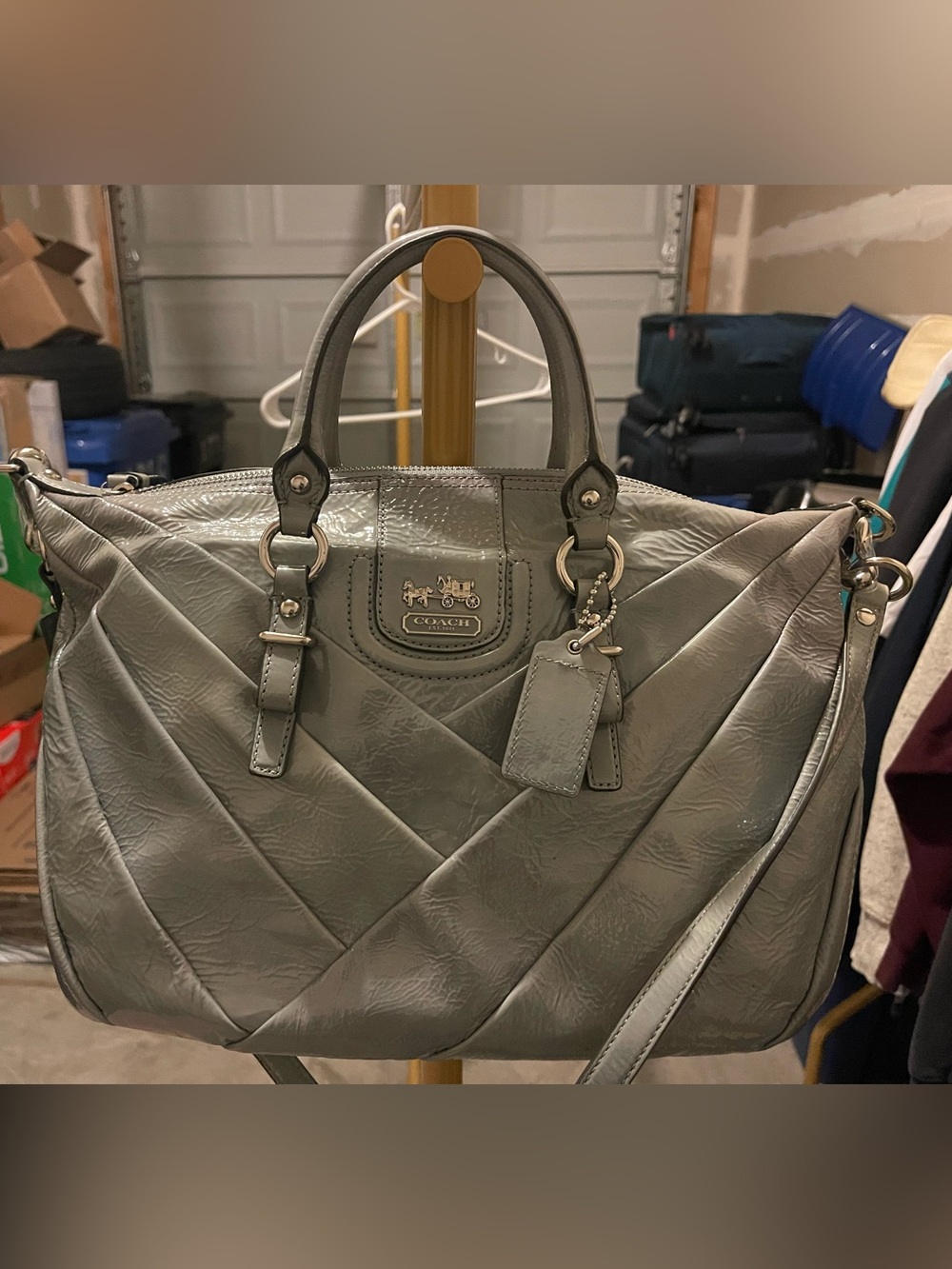 Coach Madison Diagonal Pleated Patent Juliette Satchel NWT